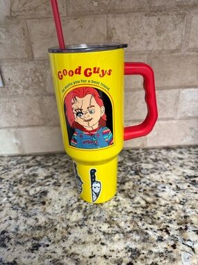 Good Guys Chucky Yellow Travel Tumbler with Red Handle